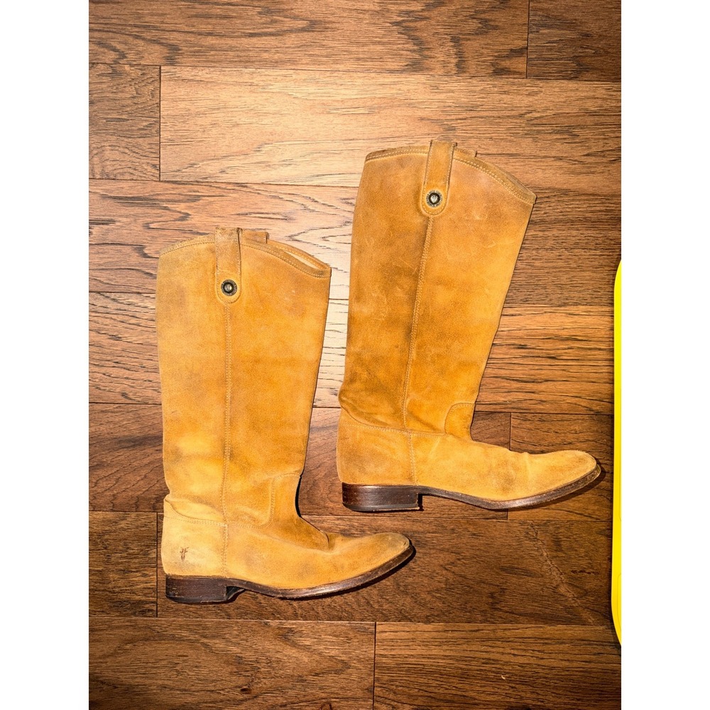 Frye Melissa Button Boot Women Tan Suede Tall Riding Leather 9